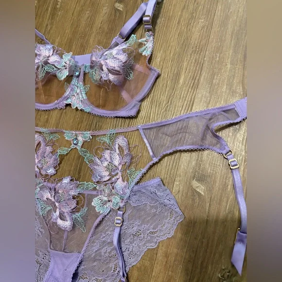 Honey Birdette Purple Lace Bra with Intricate Details - Picture 2 of 7